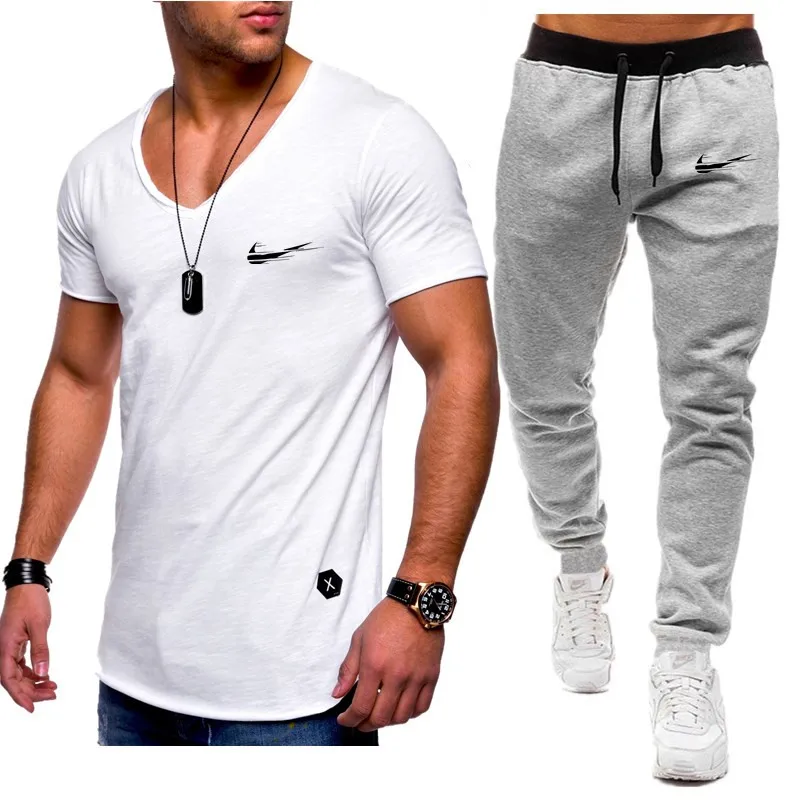 Homens de Moda Duas pechas Define t+ calchas Terno Homens Verao топы, футболки Marca de Moda impresssano Camiseta de Alta Qualidade spor