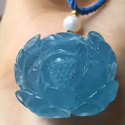 Высокое качество натуральный синий лед подвеска (кулон) цвета морской волны Прозрачный камень для женщин цветок резной подарок 29x23x16 мм
