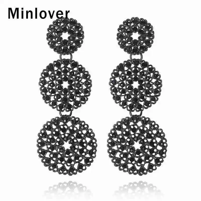 

Minlover Flower Vintage Rhinestone Black Drop Earrings for Women Simple Round Geometric Crystal Long Handing Earrings MEH954
