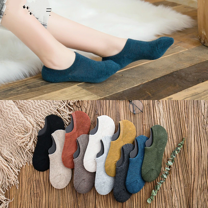 

Women's cotton towel bottom invisible socks Harajuku silicone non-slip shallow mouth socks Fashion casual boat socks 5 pairs