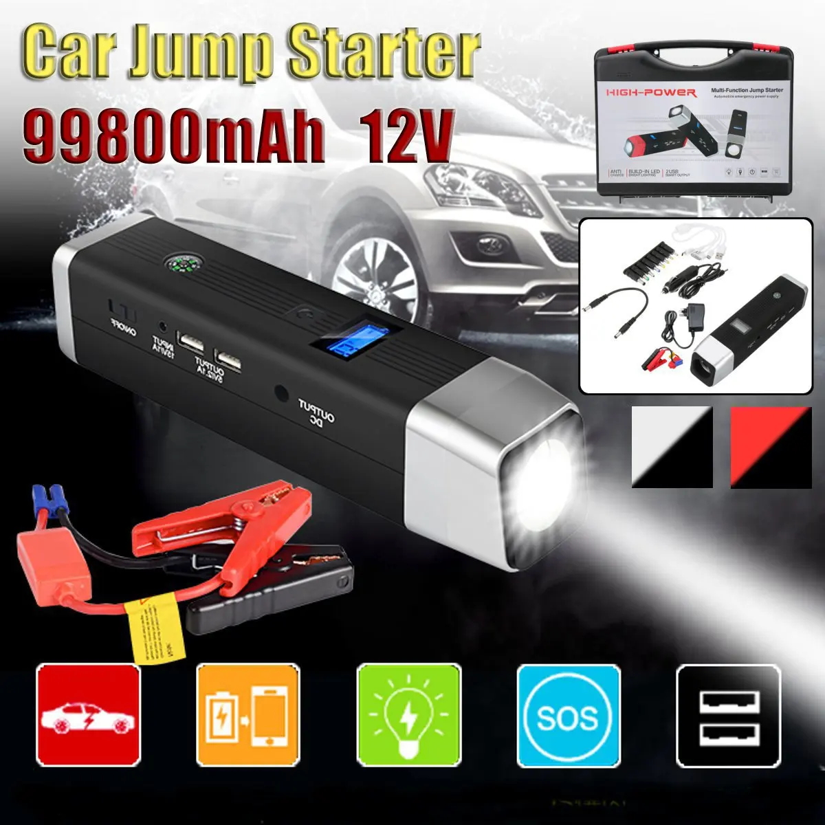 

Multifunction Jump Starter 99800mAh 12V 2USB 500A Portable Car Battery Booster Charger Booster Power Bank Starting Device