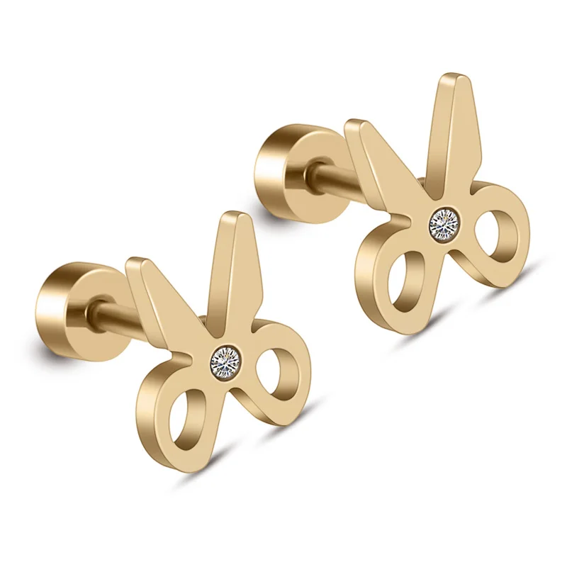 

Fashion Stainless Steel Jewelry Silver/Gold Color Small Earring For Women Cute Scissors Stud Earrings Girls Accessories (A1404)