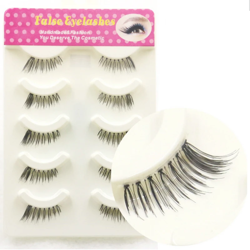 

YOKPN Bare Makeup Half False Eyelashes Natural Real Fake Eye Lashes Quality Fibers Winged Eyelash Extension False Lashes 5 Pairs