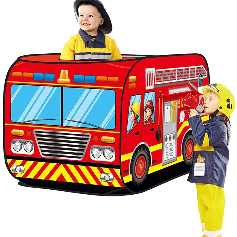 Skup Gra dom zabaw namiot wóz strażacki autobus policyjny składany Pop Up Playhouse Play tkaniny dla dzieci namiot do zabawy straży pożarnej Model dom data data powrotu (