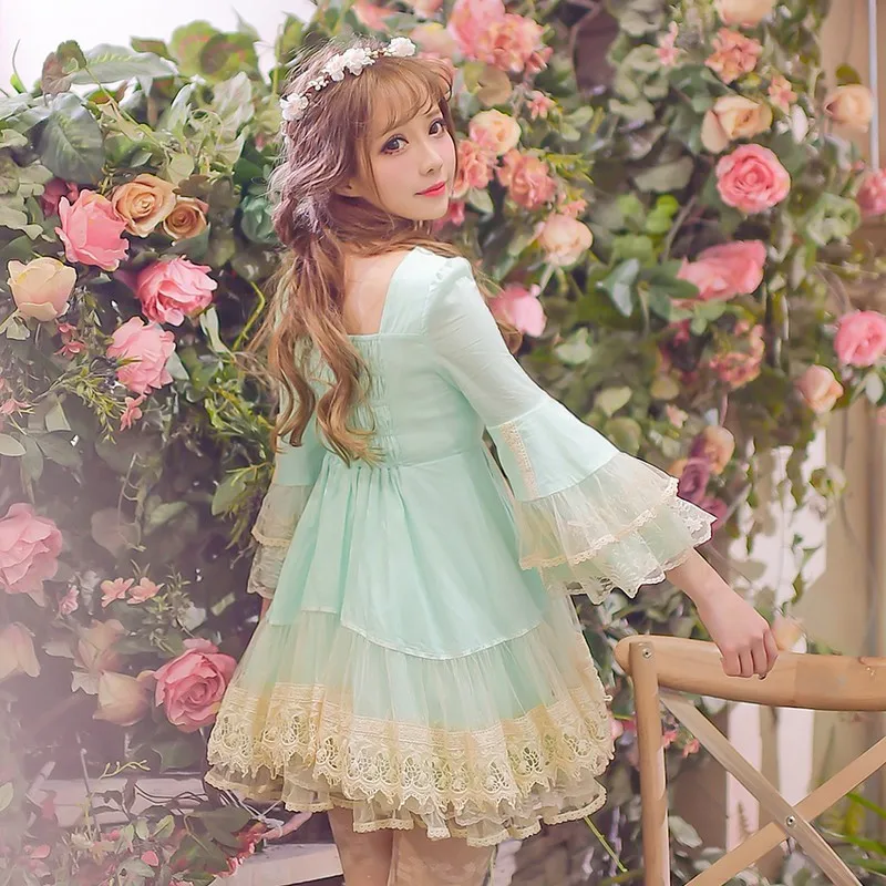 

Princess sweet lolita dress Candy rain 2016 new spring original super fairy trumpet sleeve lace princess dress C16AB6025