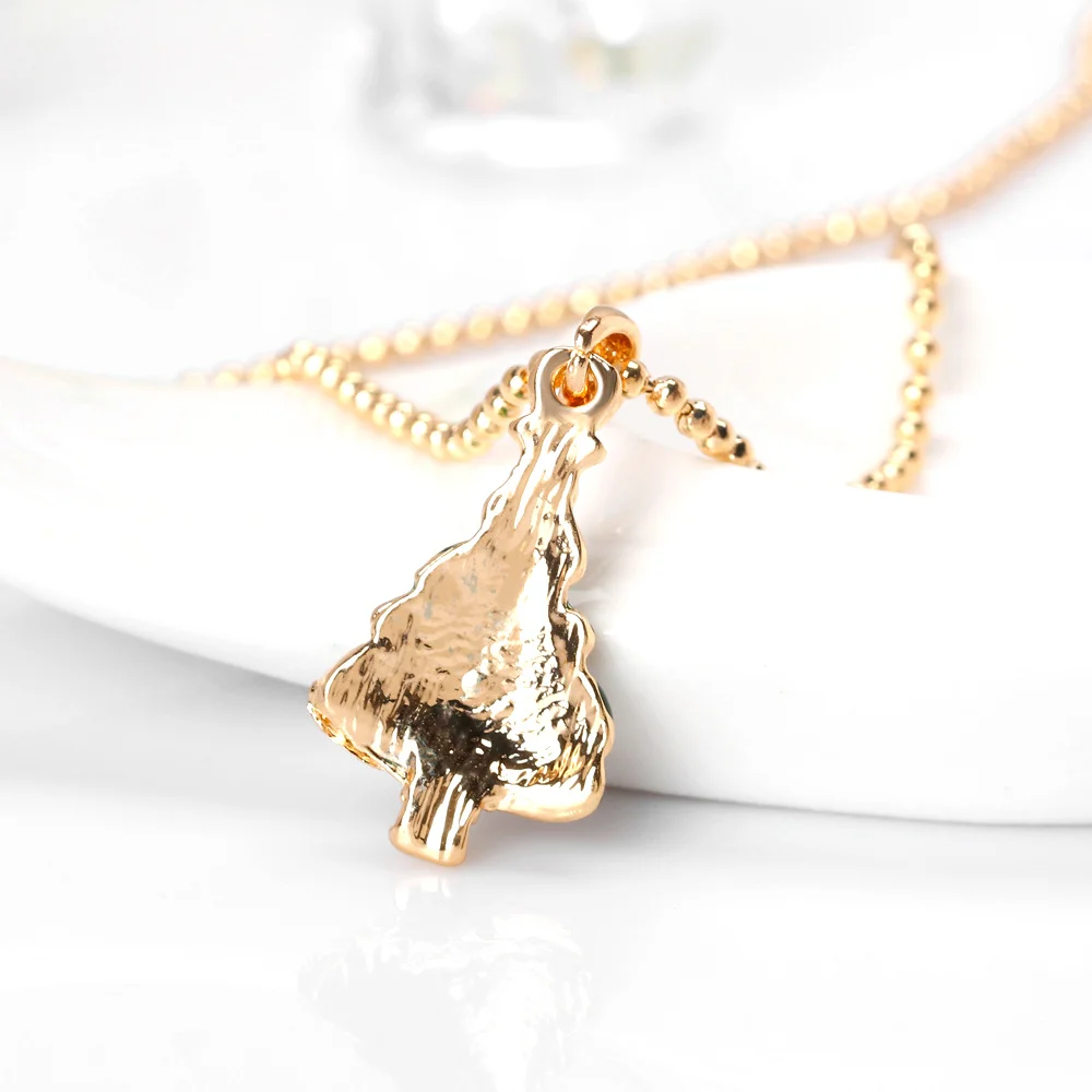 Women Fashion Designer Gold Filled Pendant Necklace Metal With Stone Green Enamel Christmas Tree Crystal Necklace Wholesale (4)