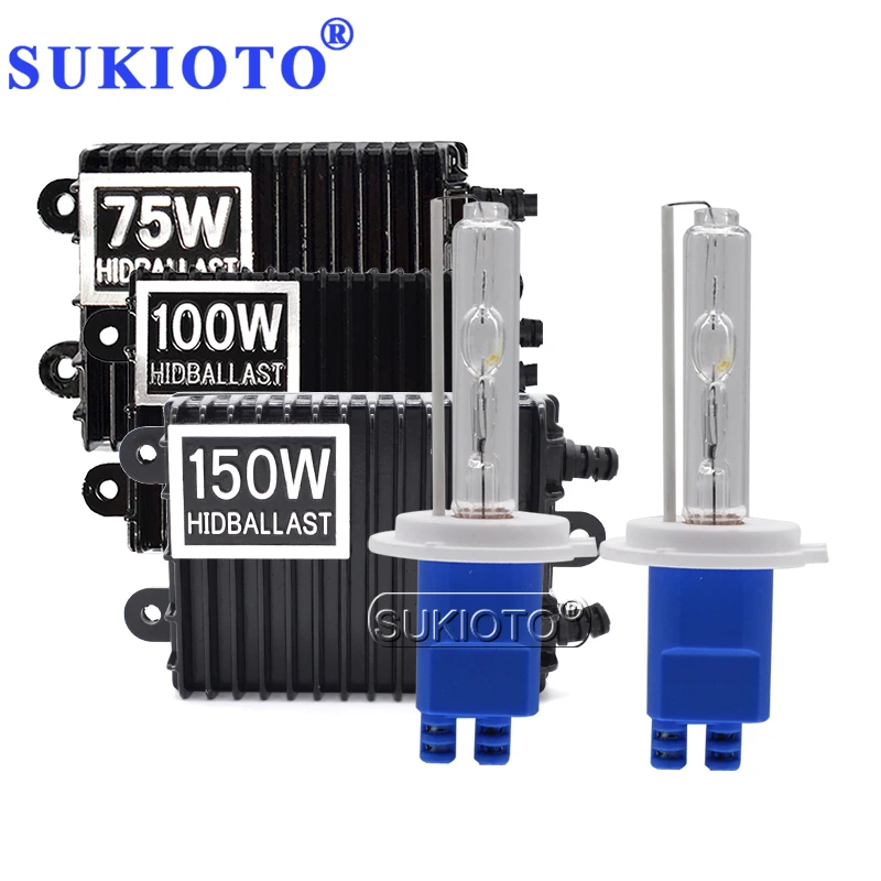SUKIOTO 12V HID Conversion Kit High Power 75W 100W 150W Car Light Ballast Xenon Kit H7 H1 H11 HB3 HB4 D2H Car Headlamp Bulb Kit (1)