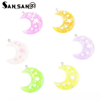 

10 Pcs Pink Yellow Multi-Color Mixture Moon Star Shape Resin Charms Pendant For Making Necklace Keychain DIY Jewelry Accessories