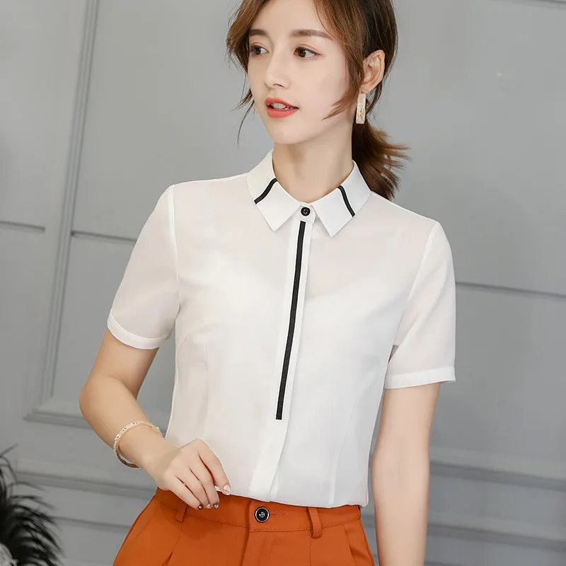 

NEW Korean Fashion Summer Blouse Women Shirt Femme Work Top elegant Office Lady Female Clothing Short Sleeve Slim Casual Striped