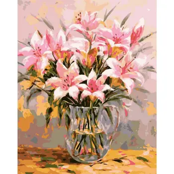 

DIY Oil Painting Flowers Canvas Brush Painting By Numbers Landscape WallPaint Coloring By Number Flowers Acrylic Craft Decor