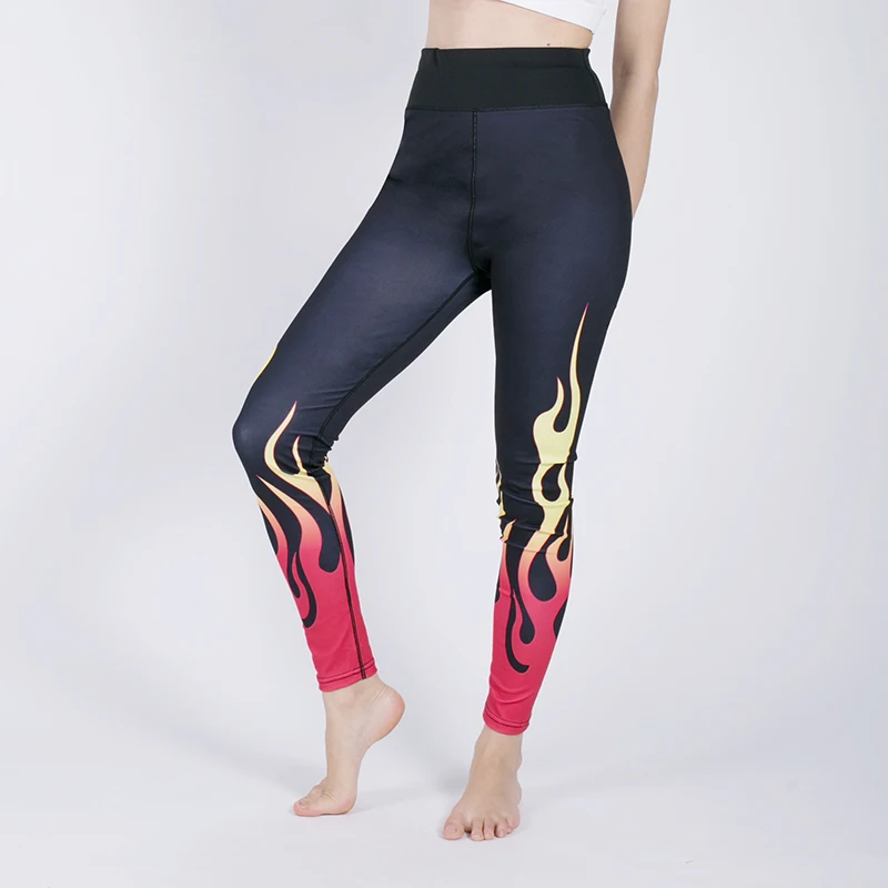 

Fashion Digital Printed Women Long Trousers Flame Pattern Stretch Pencil Pants Athleisure Workout Push Up Sexy Pants