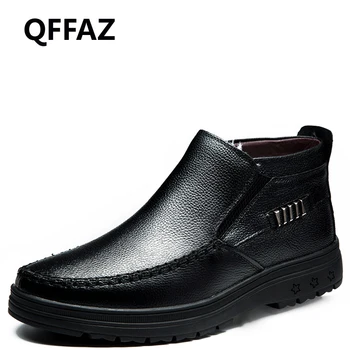 

QFFAZ Men Shoes Winter Snow Boots Fashion Footwear men boots leather Ankle Boots Outdoor Casual shoes leren laarzen voor mannen