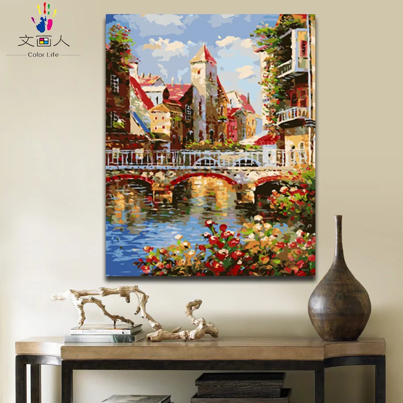 European City Building pictures painting by numbers landscape picture by the number with paint
