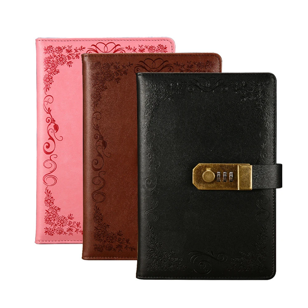 

Retro Diary With Lock Notebook A5 Vintage Lockable Paper PU Leather Note Book Traveler Journal Weekly Planner School Stationery