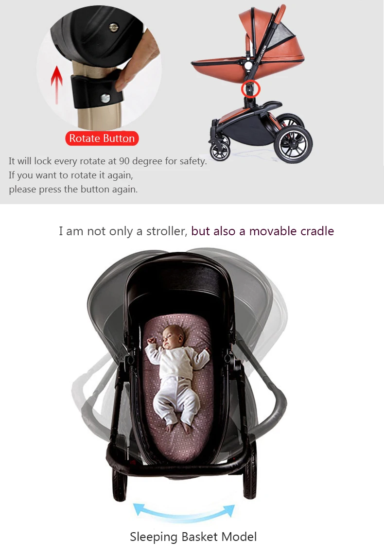 Babyfond, детская коляска, 3 в 1, детская коляска, кожаная, Двусторонняя подвеска, складная, на колесиках, европейская детская коляска, подарок ALUON