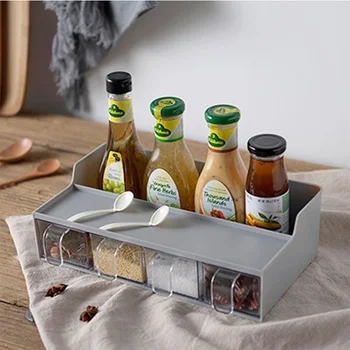 

Creative Plastic Transparent Spoon Storage Box Multi-Function Modern Environmentally Friendly Home Kitchen Seasoning 4 Grid Rack