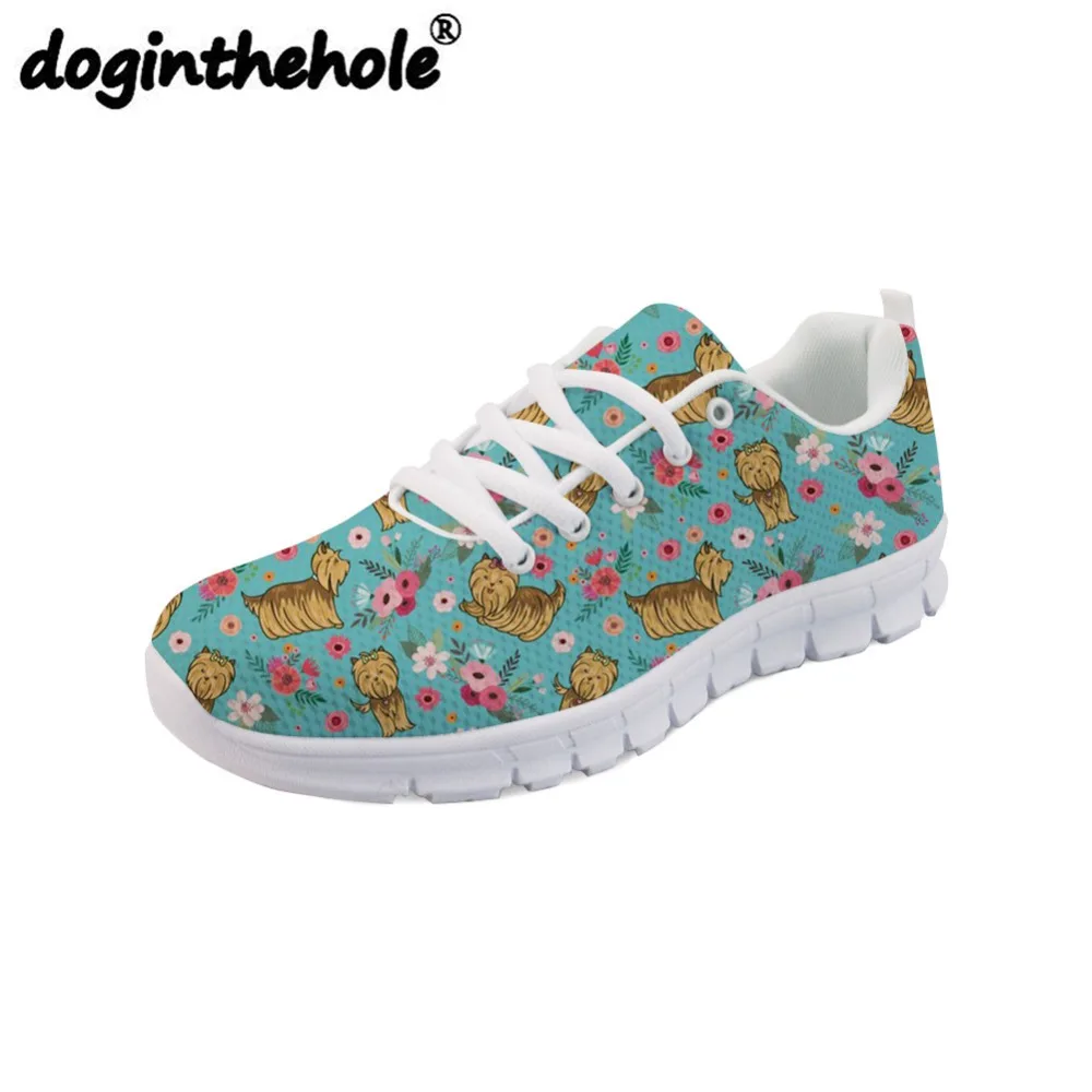 

doginthehole Outdoor Sport Shoes for Women Fitness Cute Yorkshire Printing Flats Sport Shoes Comfortable Mesh Sneakers Walking