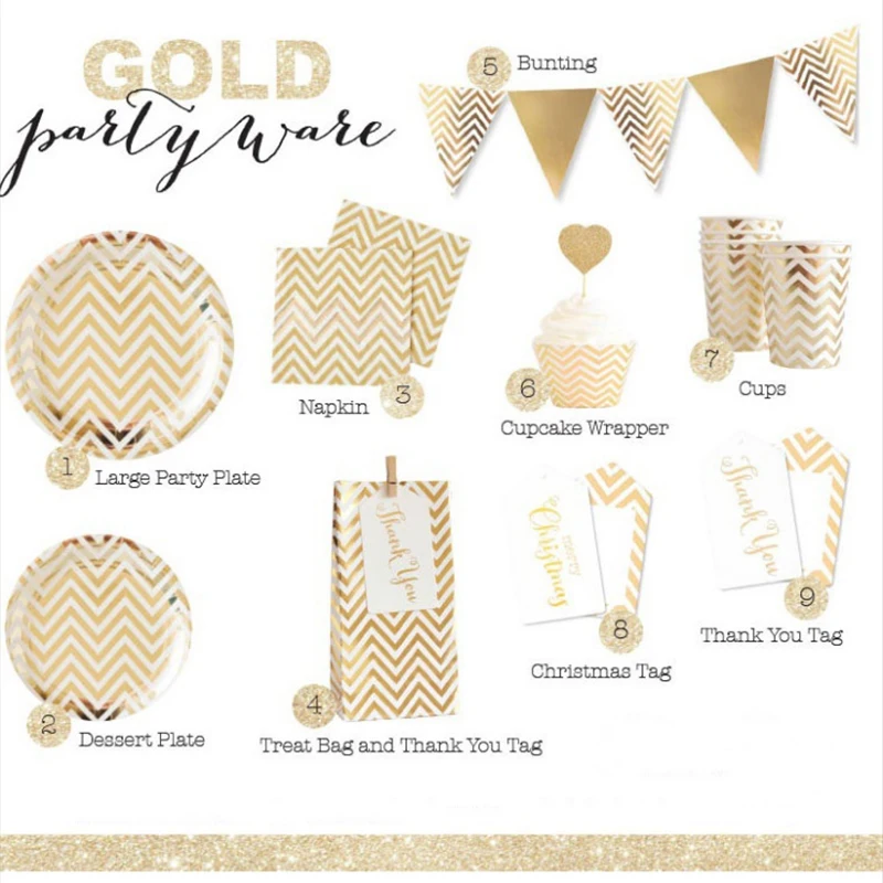 

gold wave party tableware cup dish paper towel decorative strip new disposable plate paper plate high-grade dish