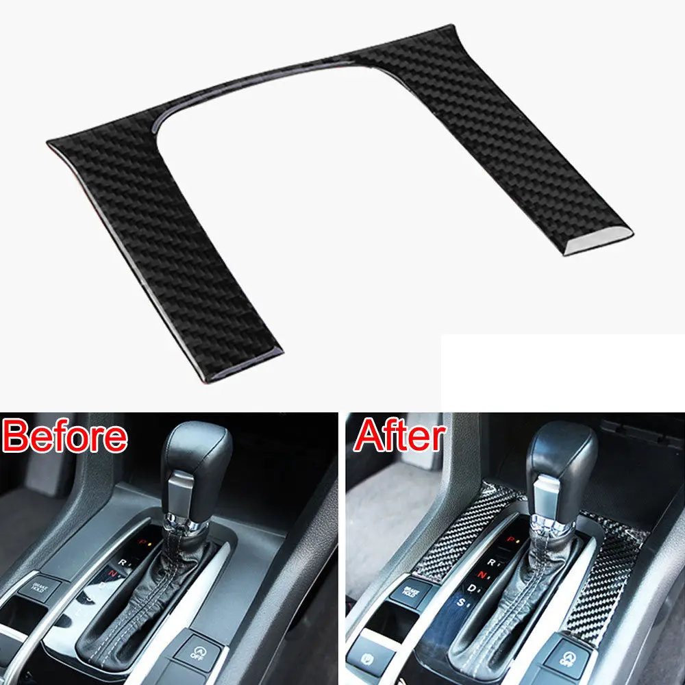 

BBQ@FUKA Auto Car Carbon Fiber Center Shift Gear Switch Panel Cover Trim Bezel Sticker Fit For Honda Civic 2016 2017