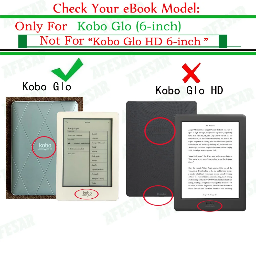 Model N613 EBook Flip Cover Case for Kobo Glo 6 Inch Rakuten