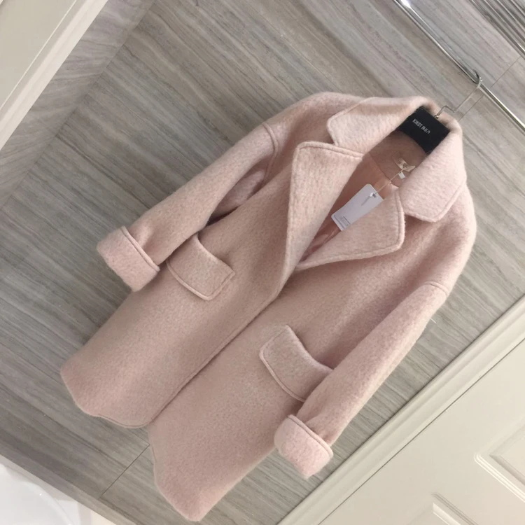 Зимнее женское розовое шерстяное пальто, длинное плотное Женское пальто, свободный негабаритный кардиган, женские шерстяные куртки, пальто Sobretudo Feminino