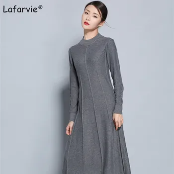 

Lafarvie Autumn O-neck Knitted Sweater Women Long Style Pullover Female Solid Color Casual Soft Knitting Cashmere Sweater 5Color