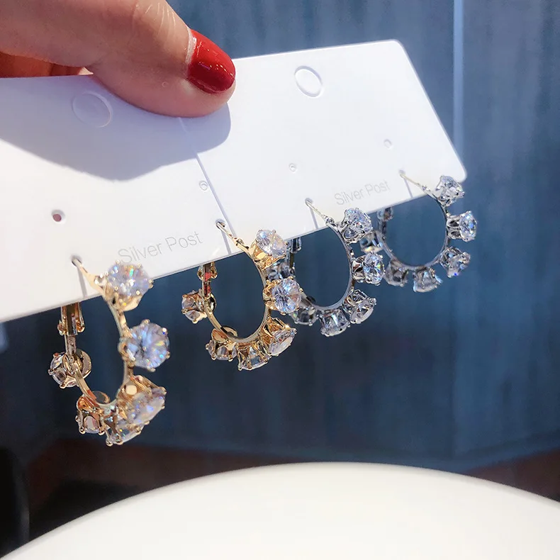 

2019 New Geometric Round Hoop Earrings For Women Shining Cubic Zircon Luxury Party Jewelry boucle d'oreille femme Brincos Gifts