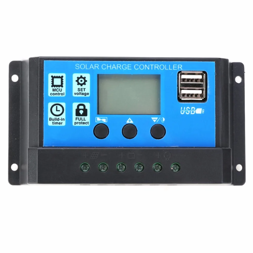 

Intelligent Auto 10A 20A 30A 12V-24V LCD Display Dual USB Solar Panel Regulator Automatic Home Charge Controller