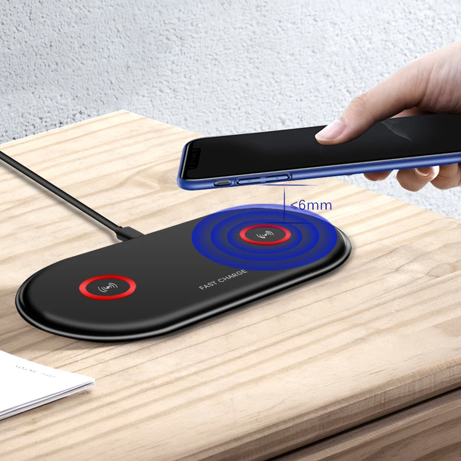 Double Seat Wireless Charger Pad 5W & 10W Fast Charging for iPhone 7.5W 8 X Samsung Charge Mobile Phone QI Device CinkeyPro 3