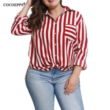 Новая Осенняя женская рубашка 3xl 4xl большого размера Повседневная красная полосатая Свободная блузка винтажные женские топы Плюс Размер Топы blusa mujer