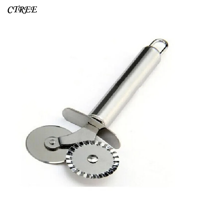 

CTREE 1Pc High Quality Stainless Steel Double Pulsator Pizza Cutter Wheels Round Shape Cutters Cake Bread Knife Pizza Tools C149