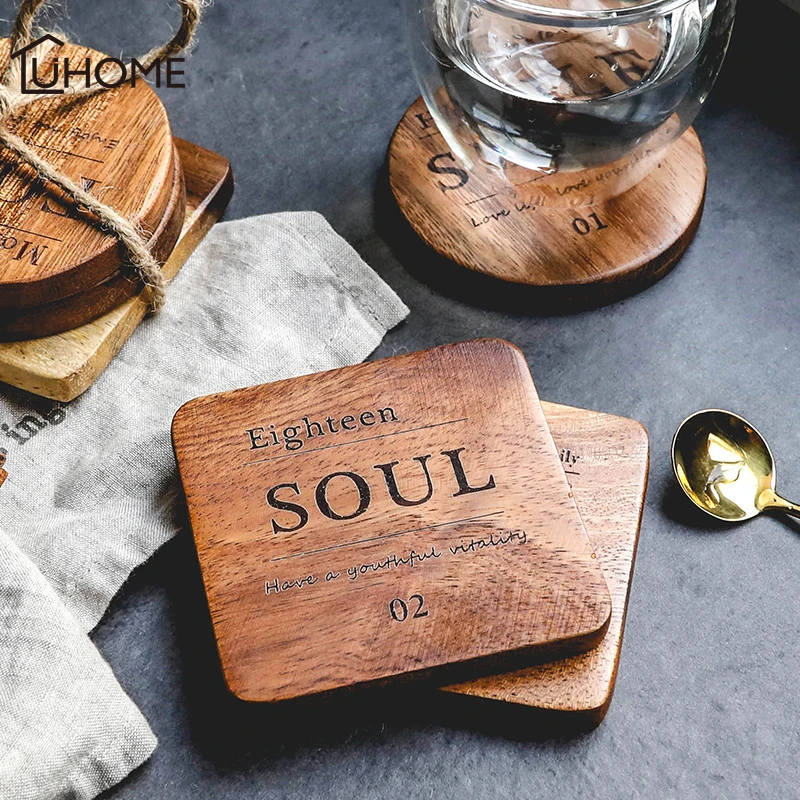 

Vintage Wooden Drink Coaster Creative Square Round Coffee Cup Mat Tea Pad Dining Non-slip Wooden Placemats Home Decoration