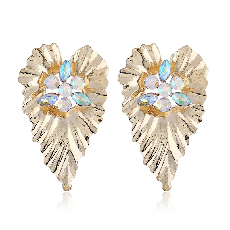 

Luxury Bohemian Large Metal Leaf Stud Earrings for Women Colorful Crystal Statement Earrings Pendients Maxi Plant Jewelry