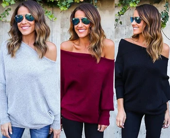 

2019 Autumn Women Sweaters Fashion O Neck Batwing Pullovers Loose Knitted Sweater Female Jumpers Top Women Batwing Sweater