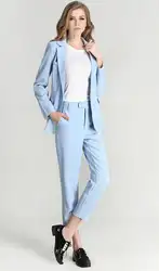Для женщин брючный костюм Небесно-Голубой Для женщин женские костюмы для торжественных случаев классические брюки Бизнес офисные