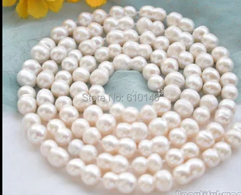 

E88###@@RR2@50"WHITE peanut DOUBLE BAROQUE FRESHWATER PEARL NECKLACE