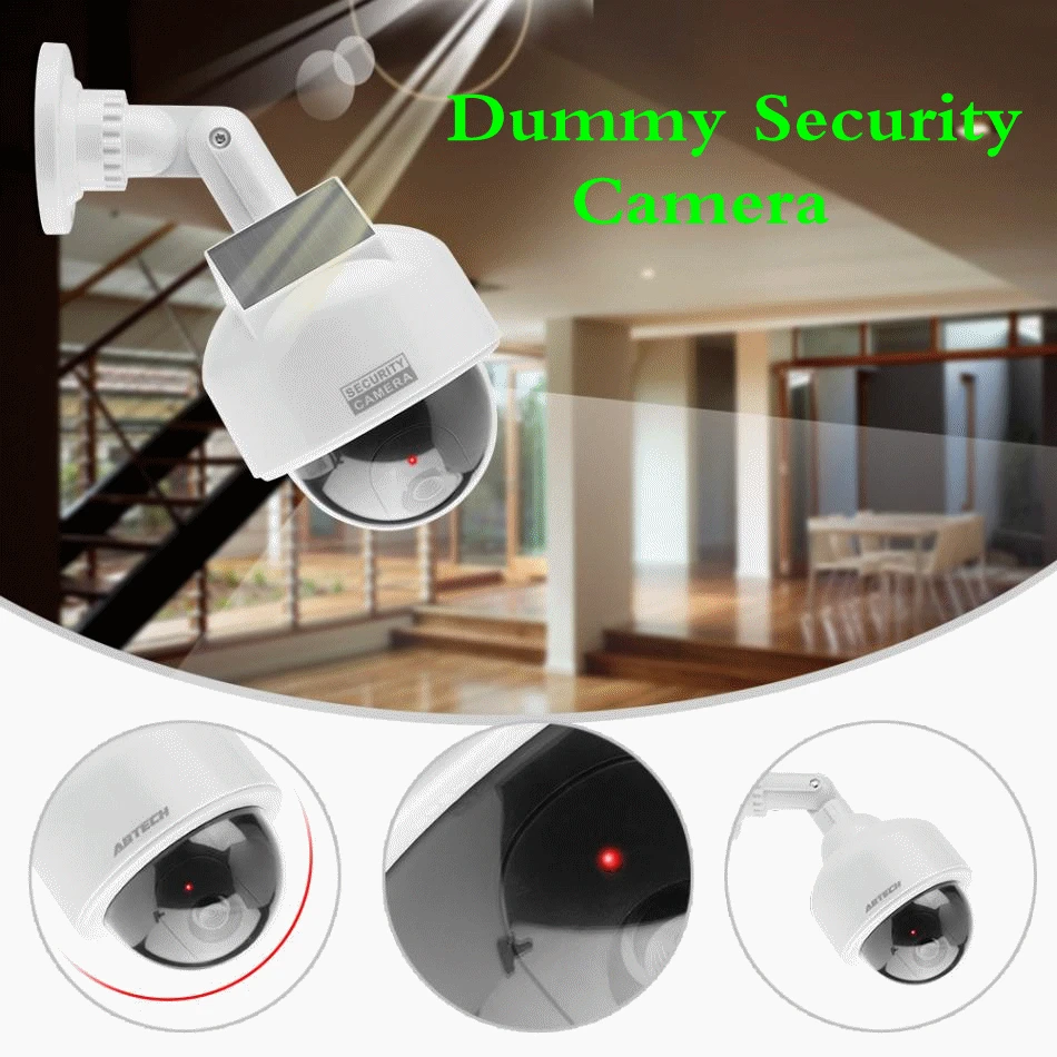 

VBESTLIFE Dummy Security Camera Indoor Outdoor Fake Surveillance Security Camera Realistic Dome Shape Solar Camera