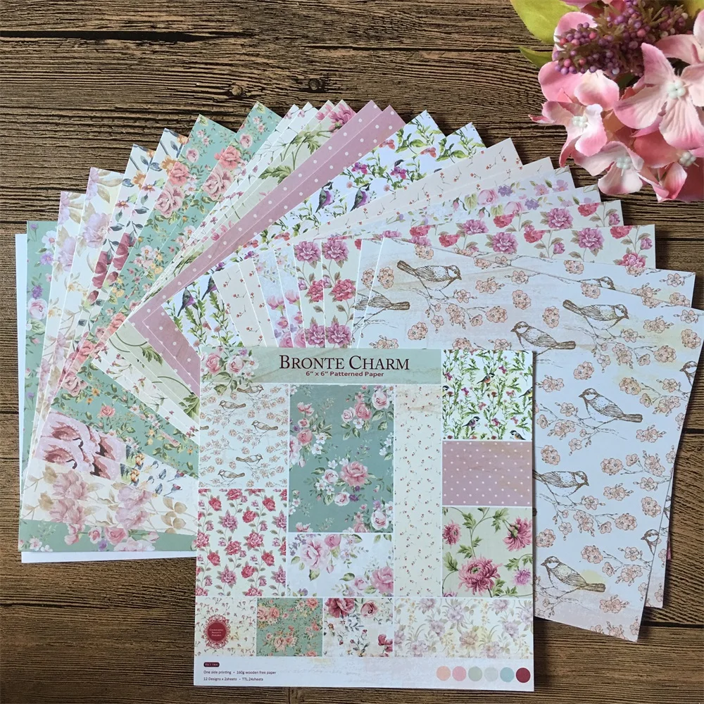 

24pcs 6*6inch Bronte Charm Patterned Paper Pack for Scrapbooking DIY Happy Planner Card Making Journal Project