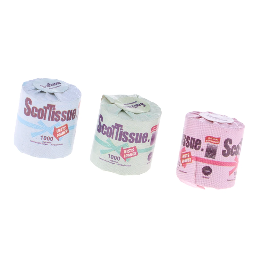 3Pcs 1/12 Dolls House Miniature Bathroom Decor Mini Toilet Paper Paper Towel Roll Tissue