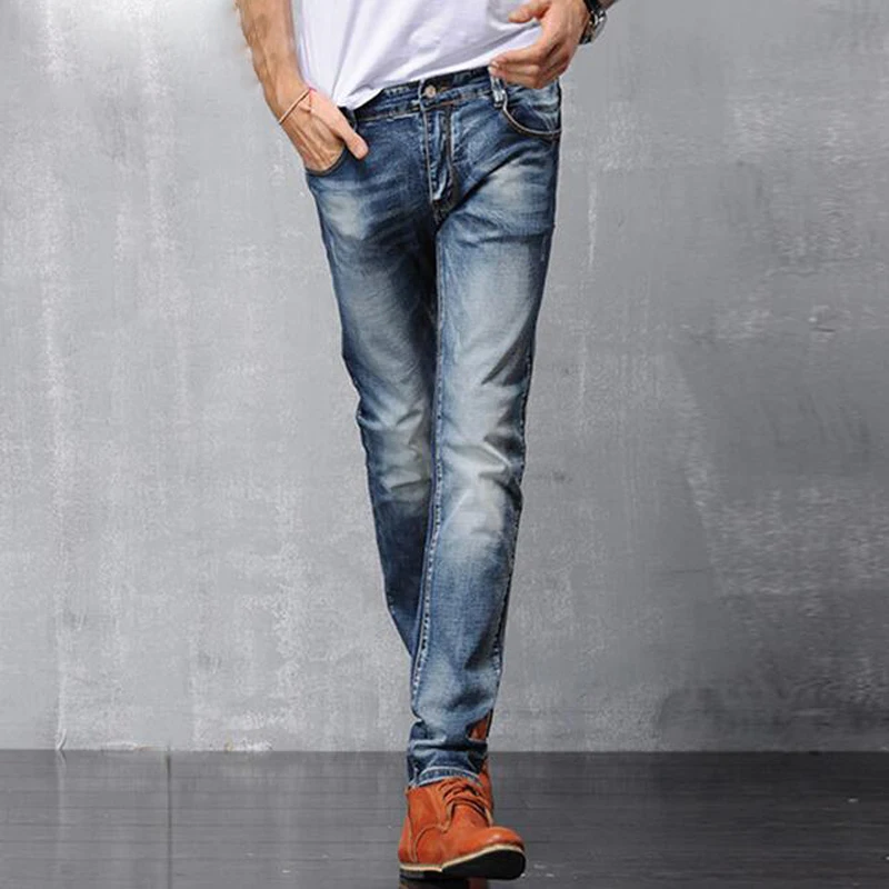 Fashion Casual Jean Biker Jeans With Zipper Fly Solid Color Midweight Pencil Pants Slim Fit Jeans