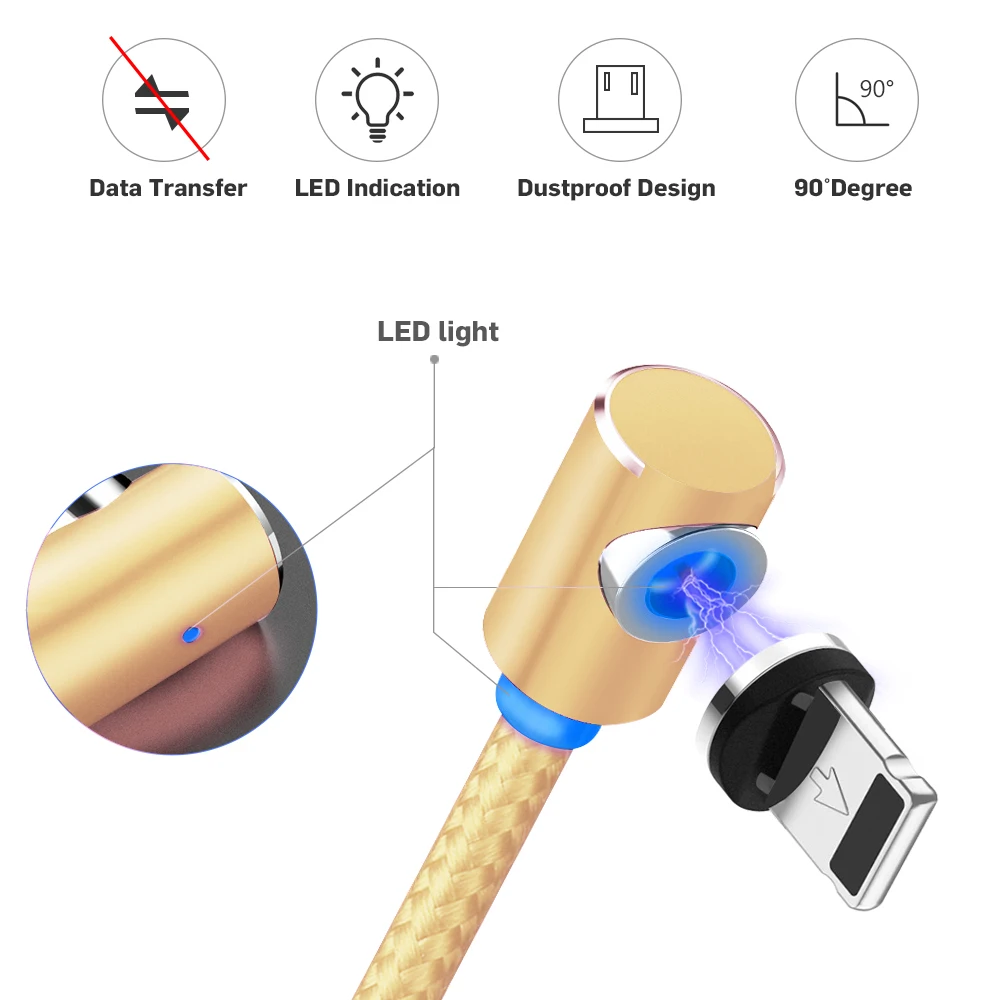 10 шт./ 90 градусов 1 м 3.28ft светодиодный магнитный кабель Micro USB для iPhone samsung 3 в 1 IOS type C кабель зарядного устройства Быстрая зарядка