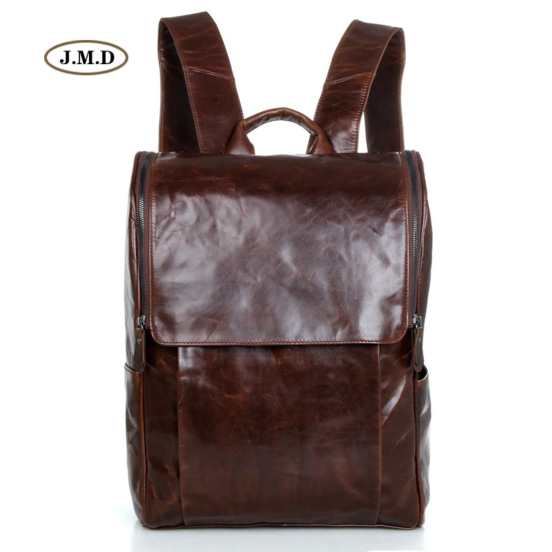 

J.M.D Genuine Leather High Quality Classic Design Rucksack Unisex Large Capacity Backpack School Bag for College Student 7344