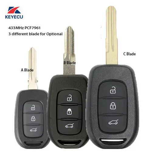 Keyecu Fob Chiave A Distanza 3 Button 433 Mhz Pcf7961M Per Renault Duster Dokker Trafic Master