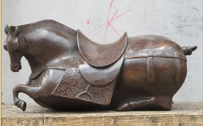 

12"China ancient Folk Brozne ART Tang horse on his knees Statue