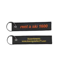 Вышитый брелок на заказ с вышитым логотипом для двухсторонней саржи с 3 см металлическим кольцом на заказ и MOQ100pcs