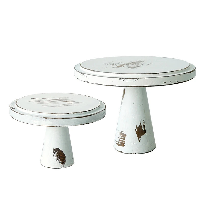 Vintage White Wood Cake Stand for Outdoor Wedding Table Decoration Baking Shop Bread Coffee Display Plates Home Party Supplies