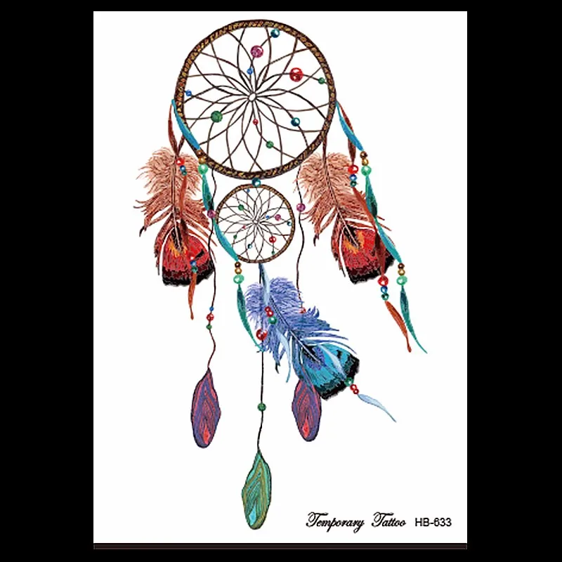 1 Sheet Dreamcatcher Tattoo Peacock Feather Temporary Sticker HB633 Dream Catcher Women Sleeve Body Art Waterproof Tattoo Design