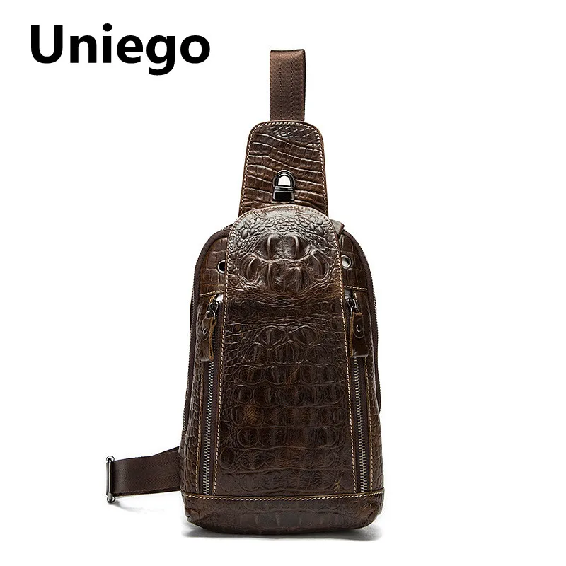 

Uniego High Quality Genuine Leather Aligator Men's Shoulder Bags Casual Male Messenger Bag Chest Bags Men Crossbody Bags HB115