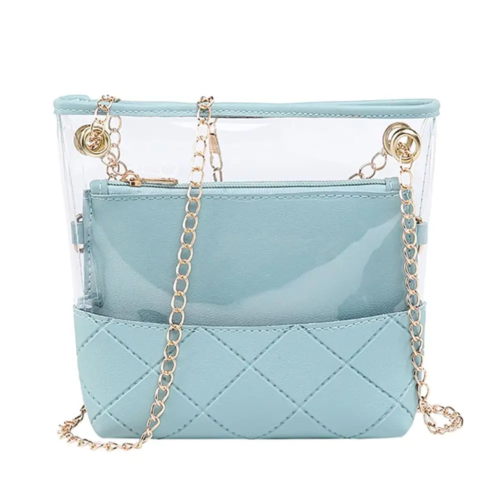 

2pcs/set Summer New Fashion Bag Transparent Solid Color Inner Bag Women Chain Crossbody Bags Shoulder Diagonal Ladies Bag