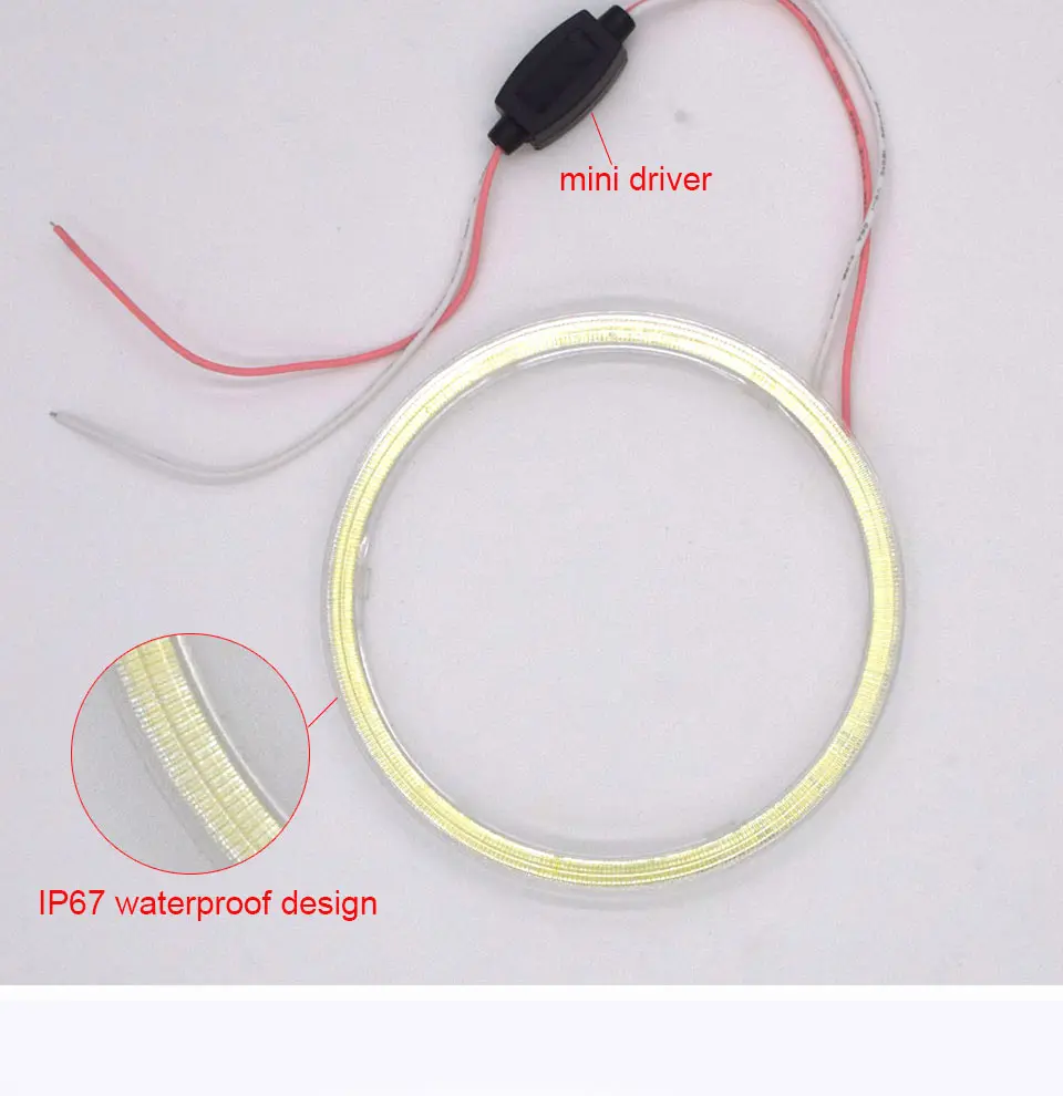 Cold White Car Angel Eye COB Light Circle Ring Headlight Lamp 12V Auto DRL Decoration Fog Lights Bulb 60CM-120CM 6000K (8)